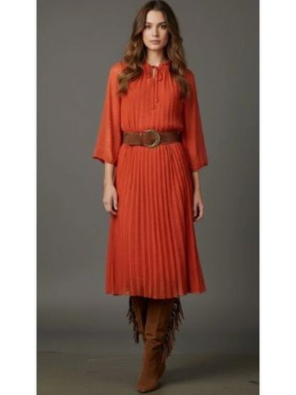Nanette Pleta Cup Size 6 Boho Hippie Festival Whimsy Print Dress Orange - Picture 3 of 13